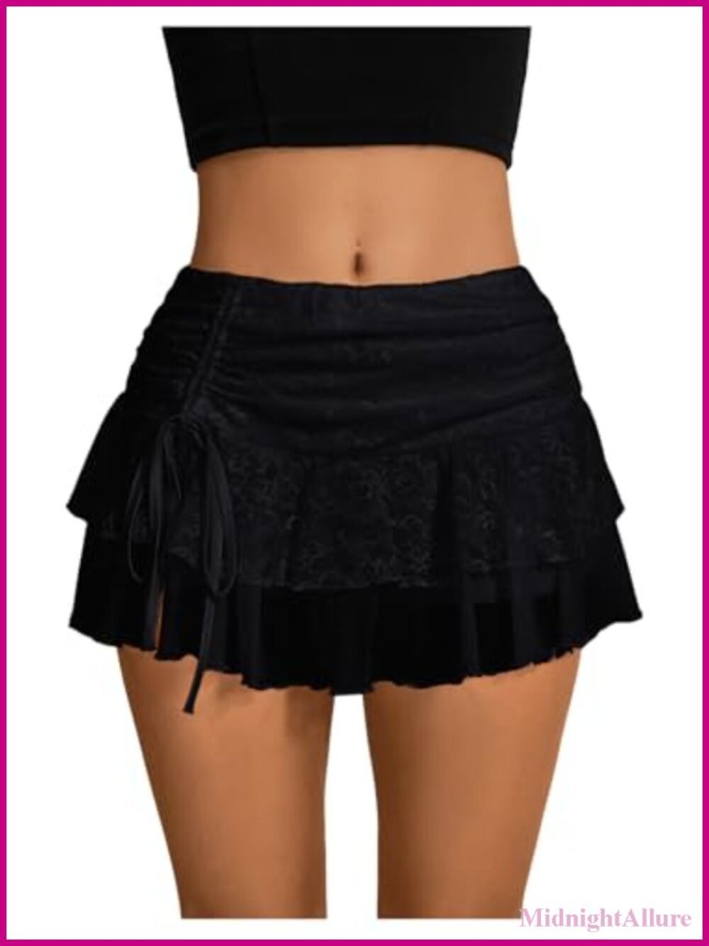 Y2K Lace Ruffle Mini Skirt Low Rise Drawstring Flowy Tiered Skirt